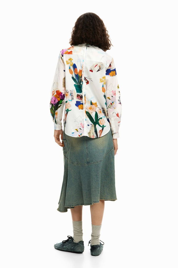 Desigual Blanco Collage Print Shirt back view showing floral collage artwork 26SWCW21