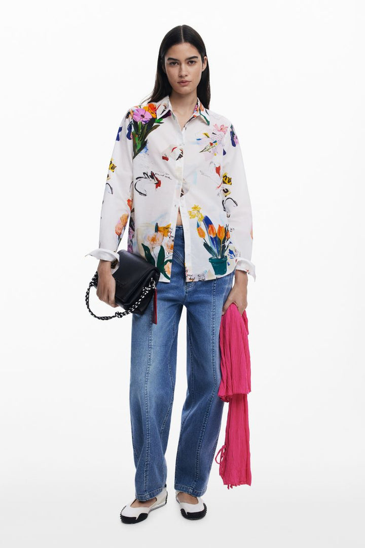 Desigual Blanco Collage Shirt printed button and shirt collar detail 26SWCW21