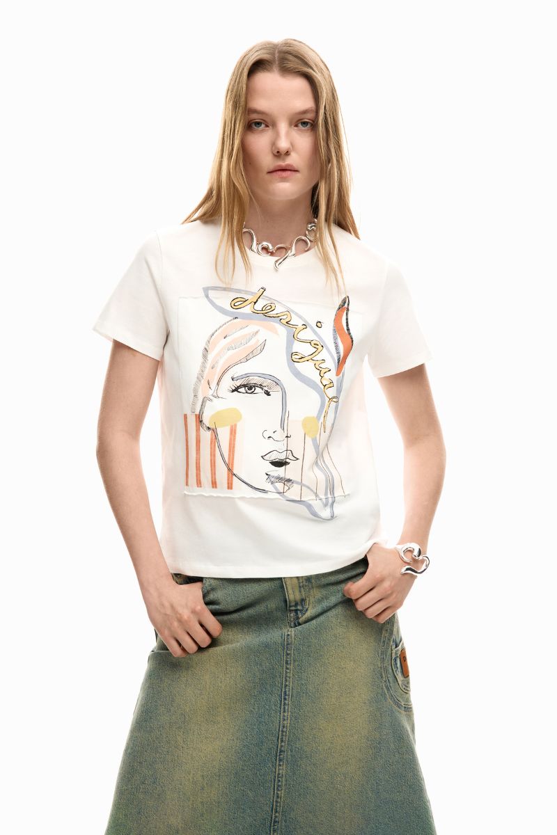Desigual Abstract Face Print T-Shirt front view 26SWTK511