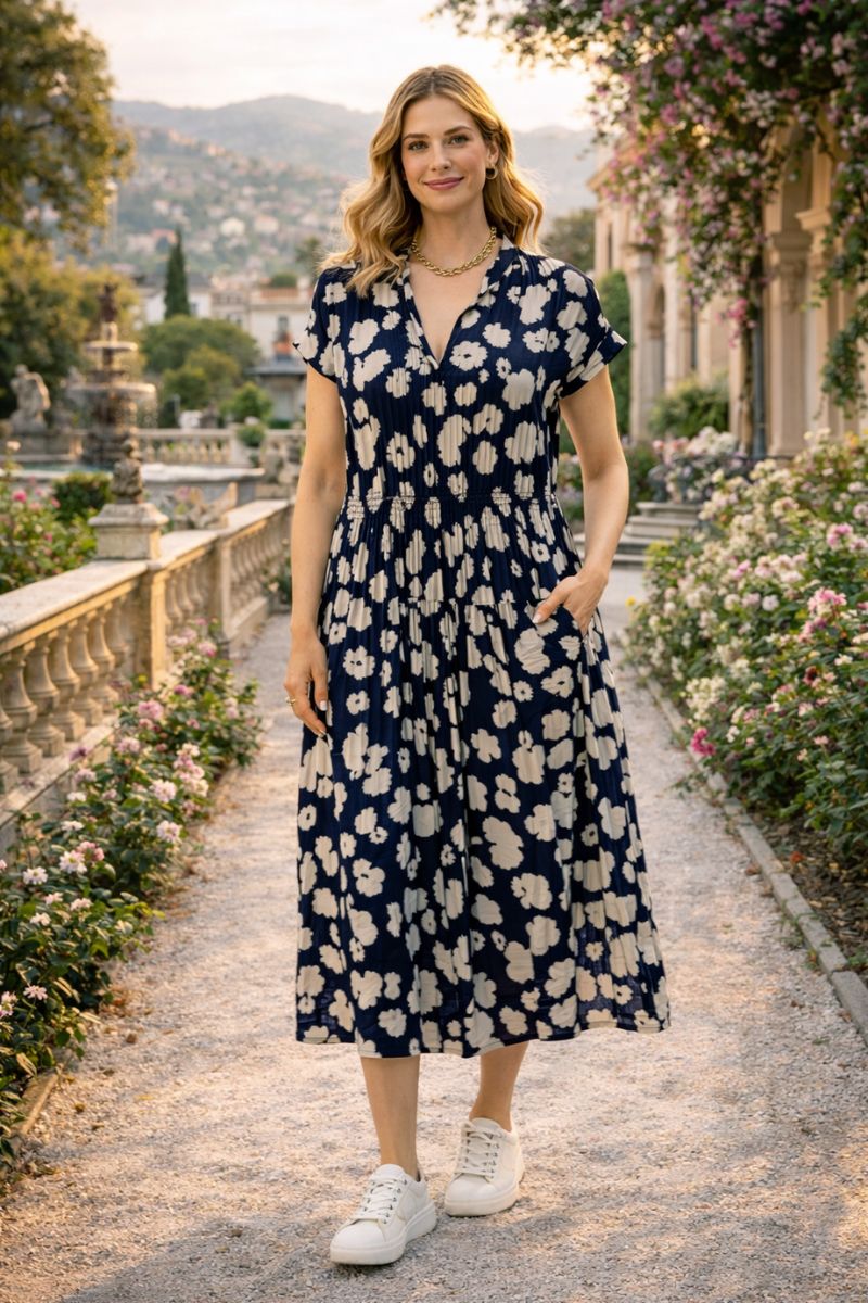 Jessy Short Sleeve Pleat Front Dress by Dress Addict