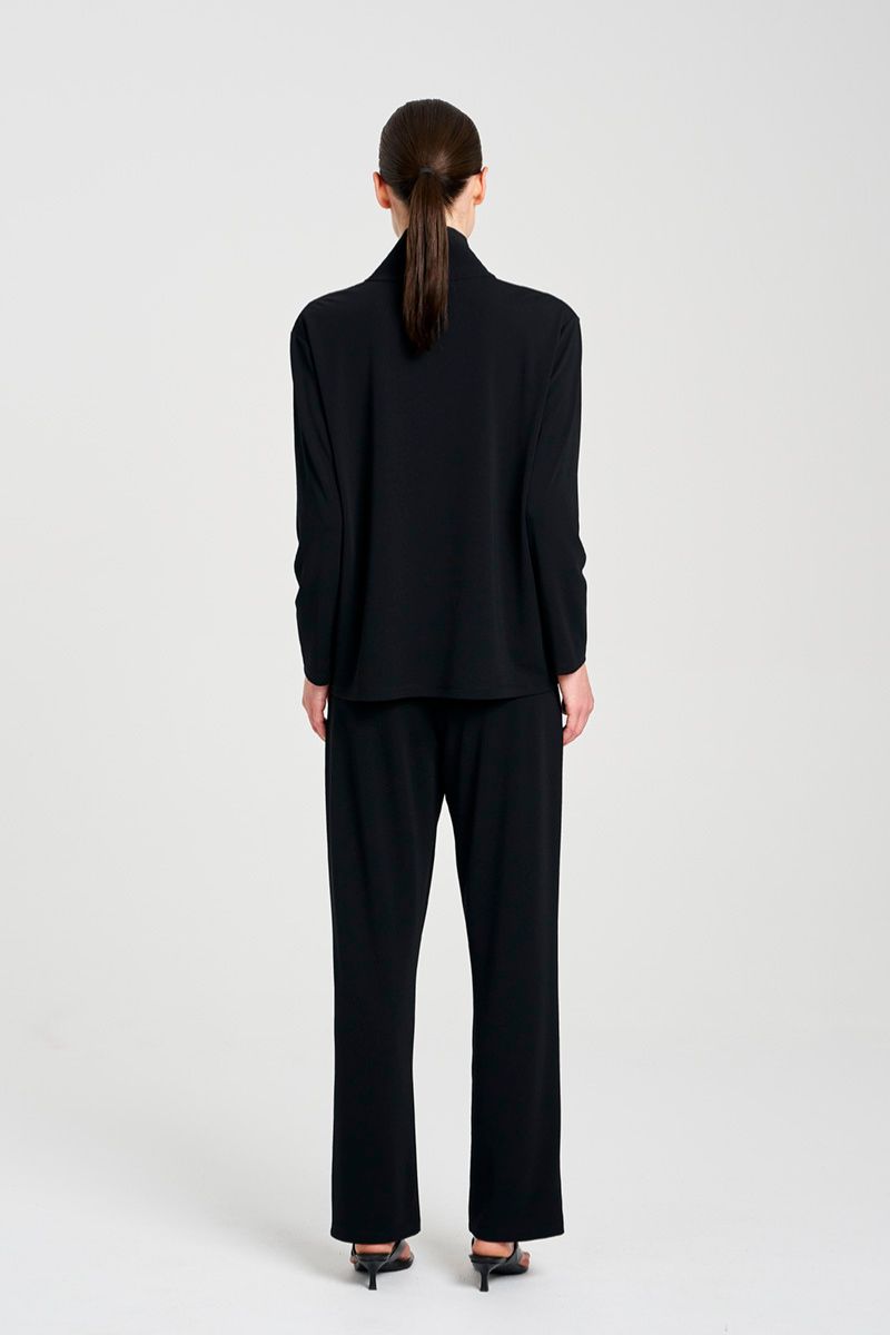 Woman wearing Zip Front Sweater in Black by Mela Purdie back