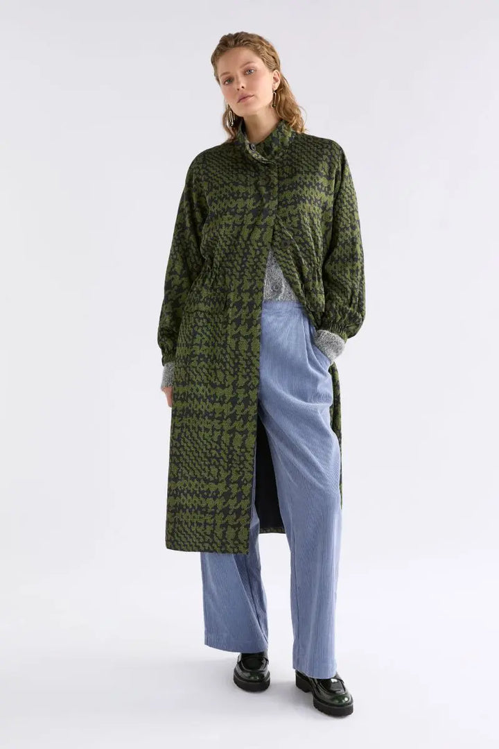 Woman wearing Mitte Coat in Portus Print by Elk the Label A1484G front view
