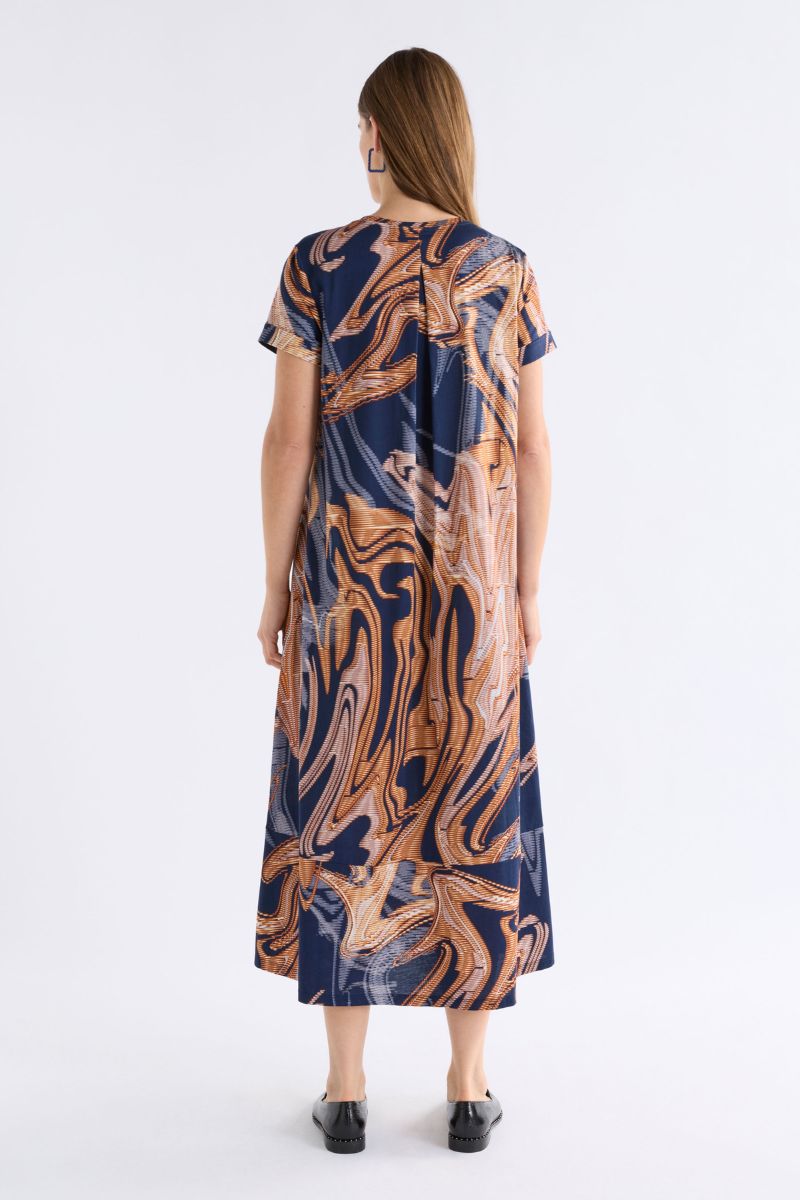 ELK Haki Dress back view with box pleat detail A1588