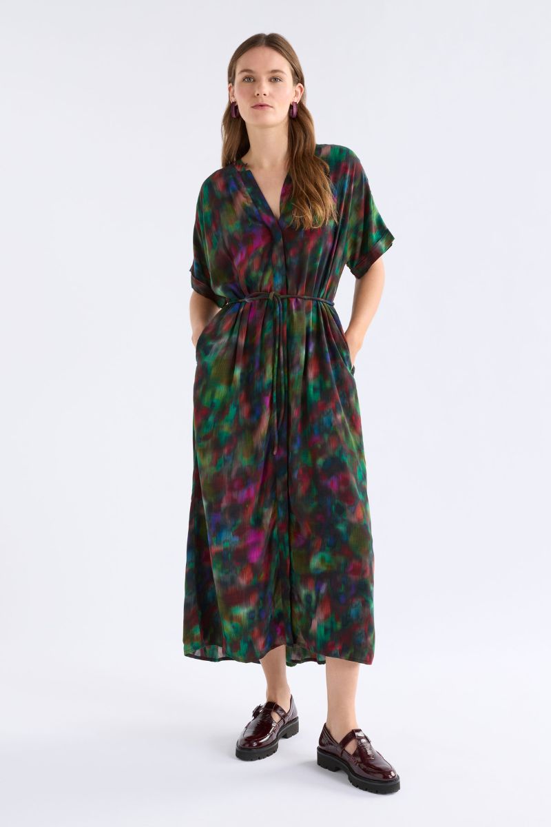 ELK Malo Shirt Dress Jord print front view A line midi A1606