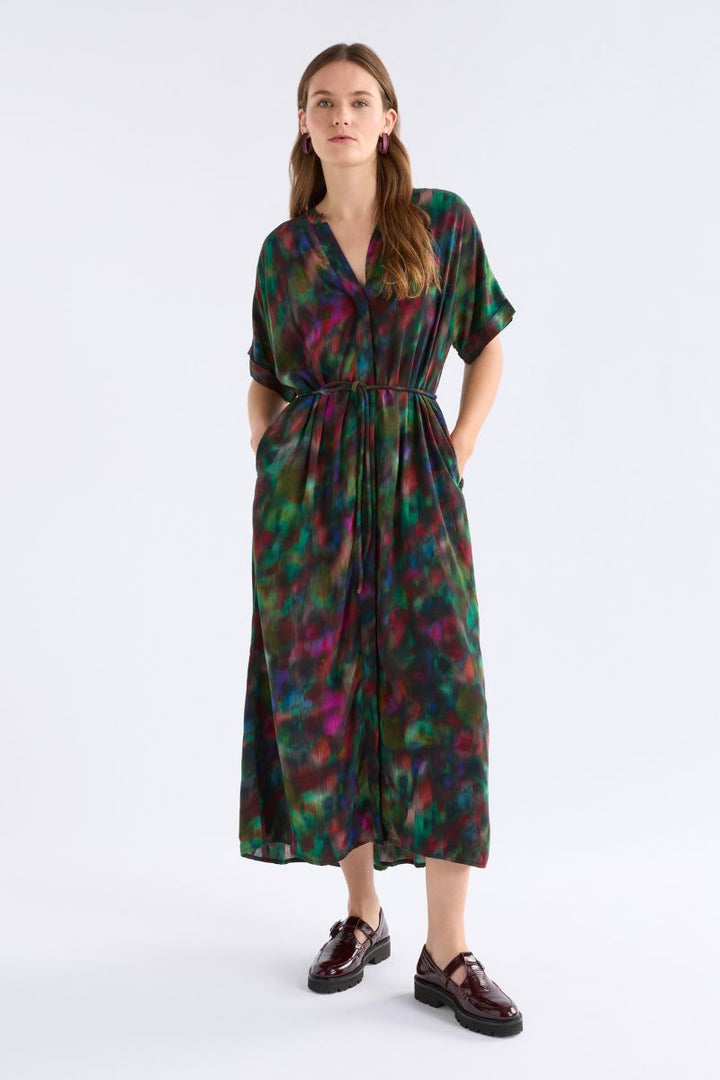 ELK Malo Shirt Dress Jord print front view A line midi A1606