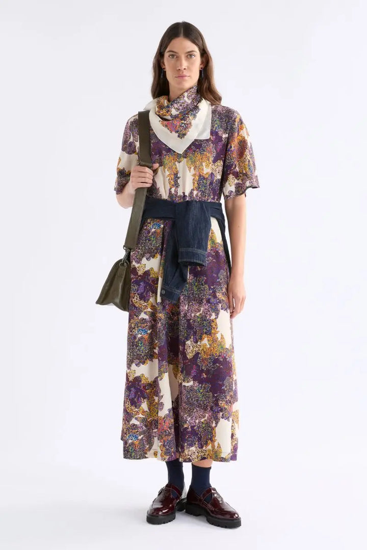 Woman wearing Aube Dress in Lantis Print by ELK the Label style A1640 styled