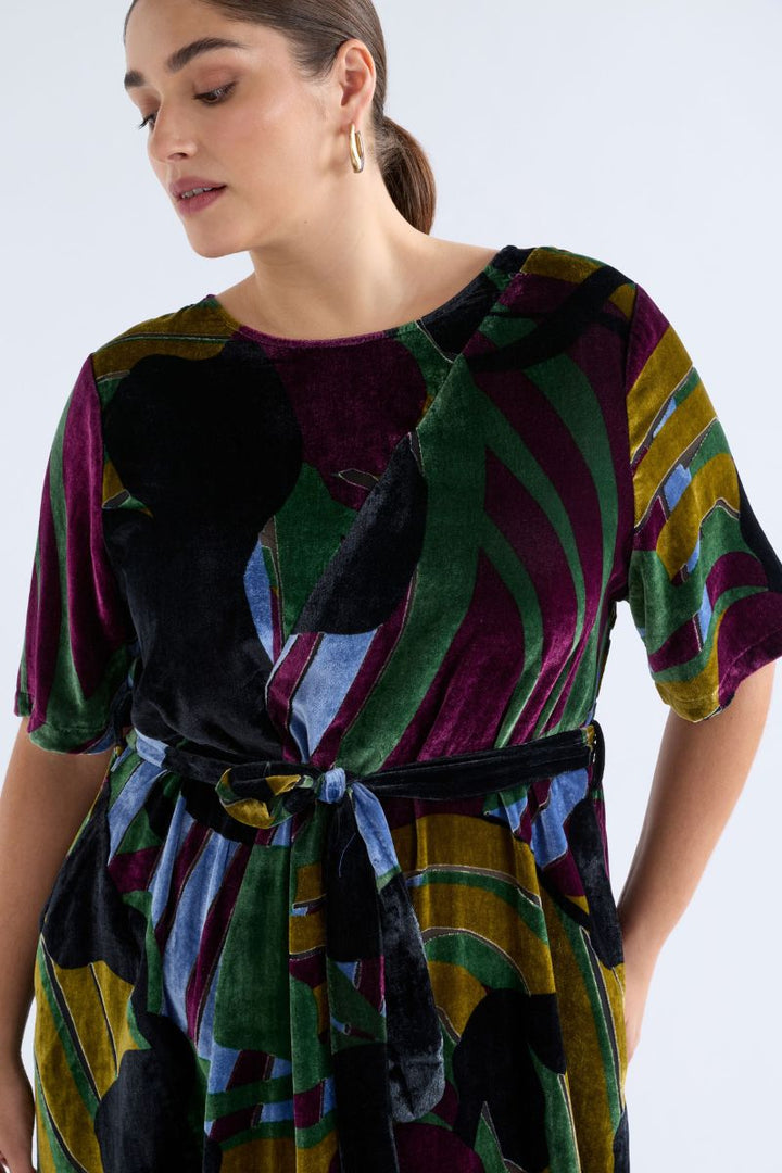 Burnout velvet texture detail sheer mesh ELK dress A1699