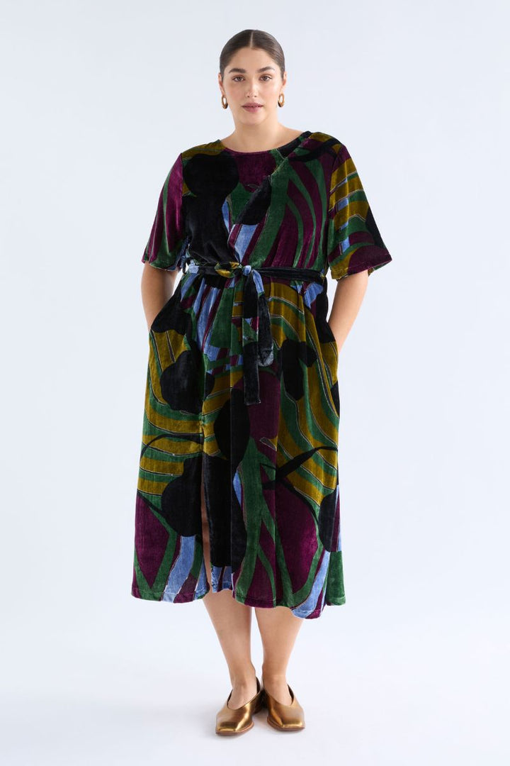 ELK Reihen Dress Stribe Burnout front view velvet midi A1699