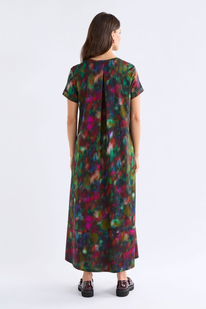 ELK Haki Dress back view with box pleat detail A1828