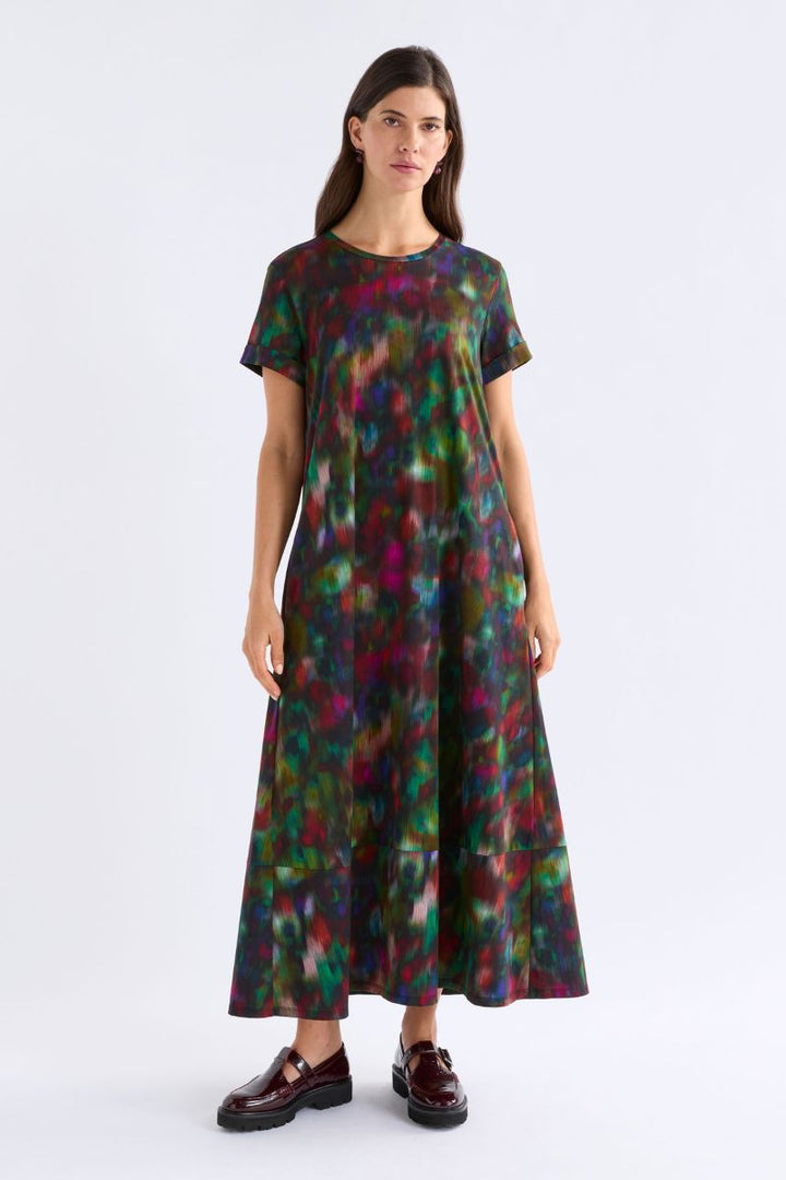ELK Haki Dress Jord print front view midi A line A1828