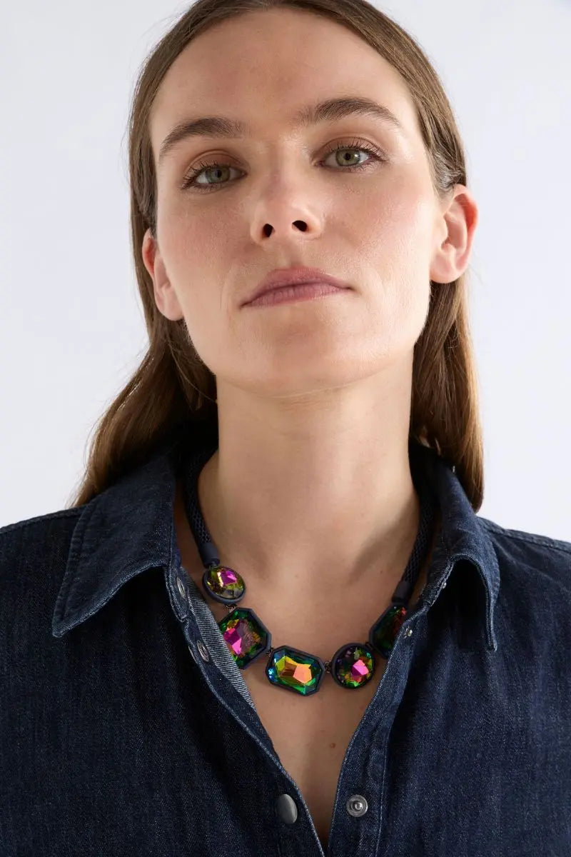 Woman wearing Jule Choker Necklace in Iridescent Green by ELK the Label style N0278