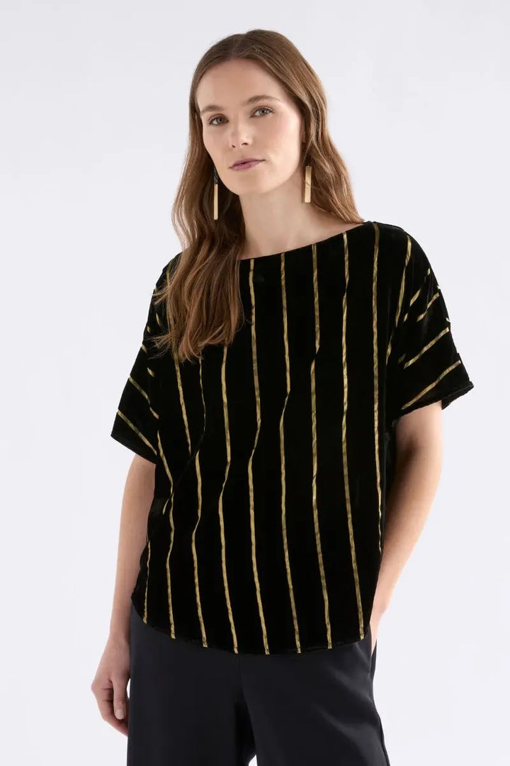 Woman wearing Lumii Top in black and gold by Elk the Label front