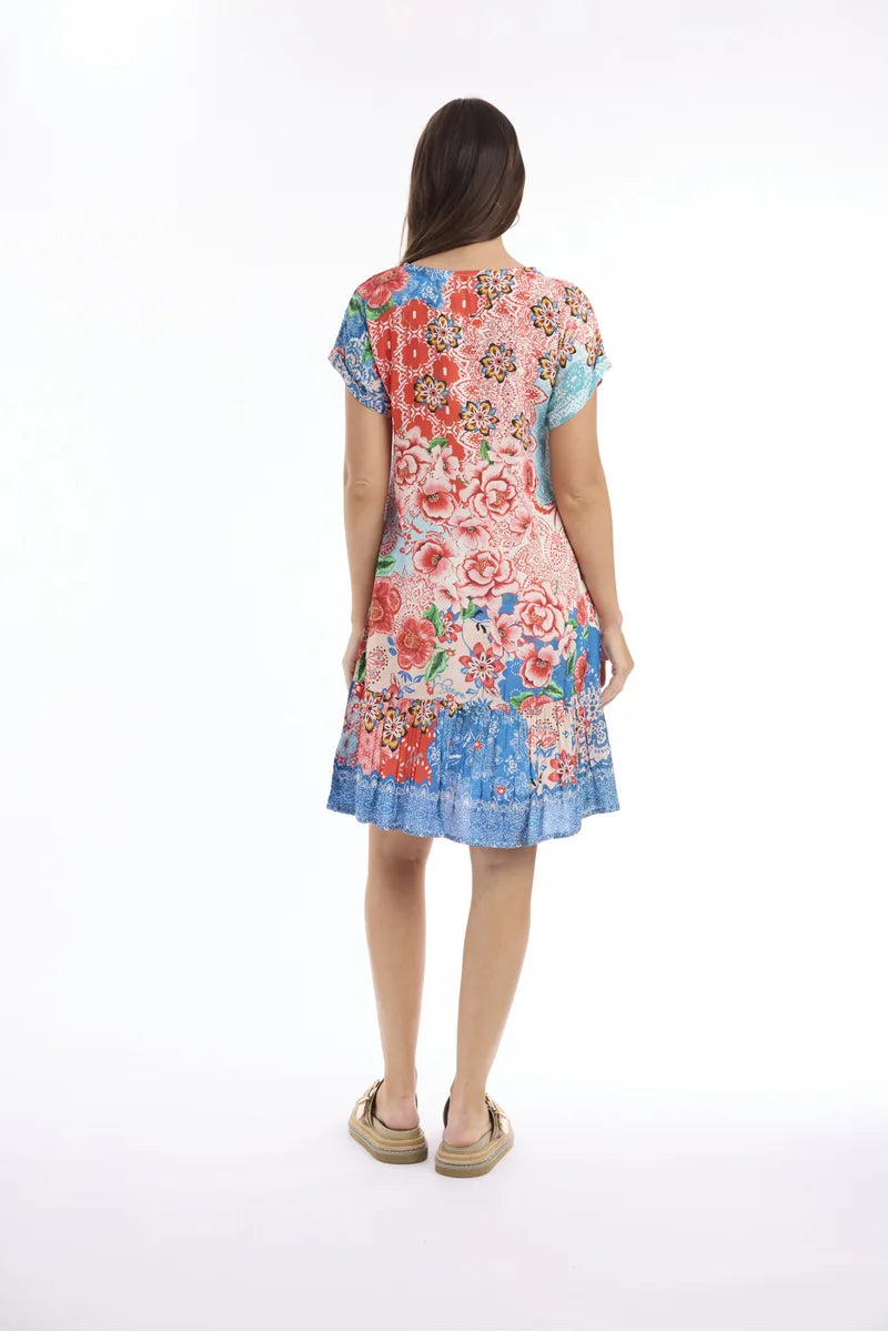 Woman wearing Escape by Orientique Clarissa Frill Hem Dress 71038, back view