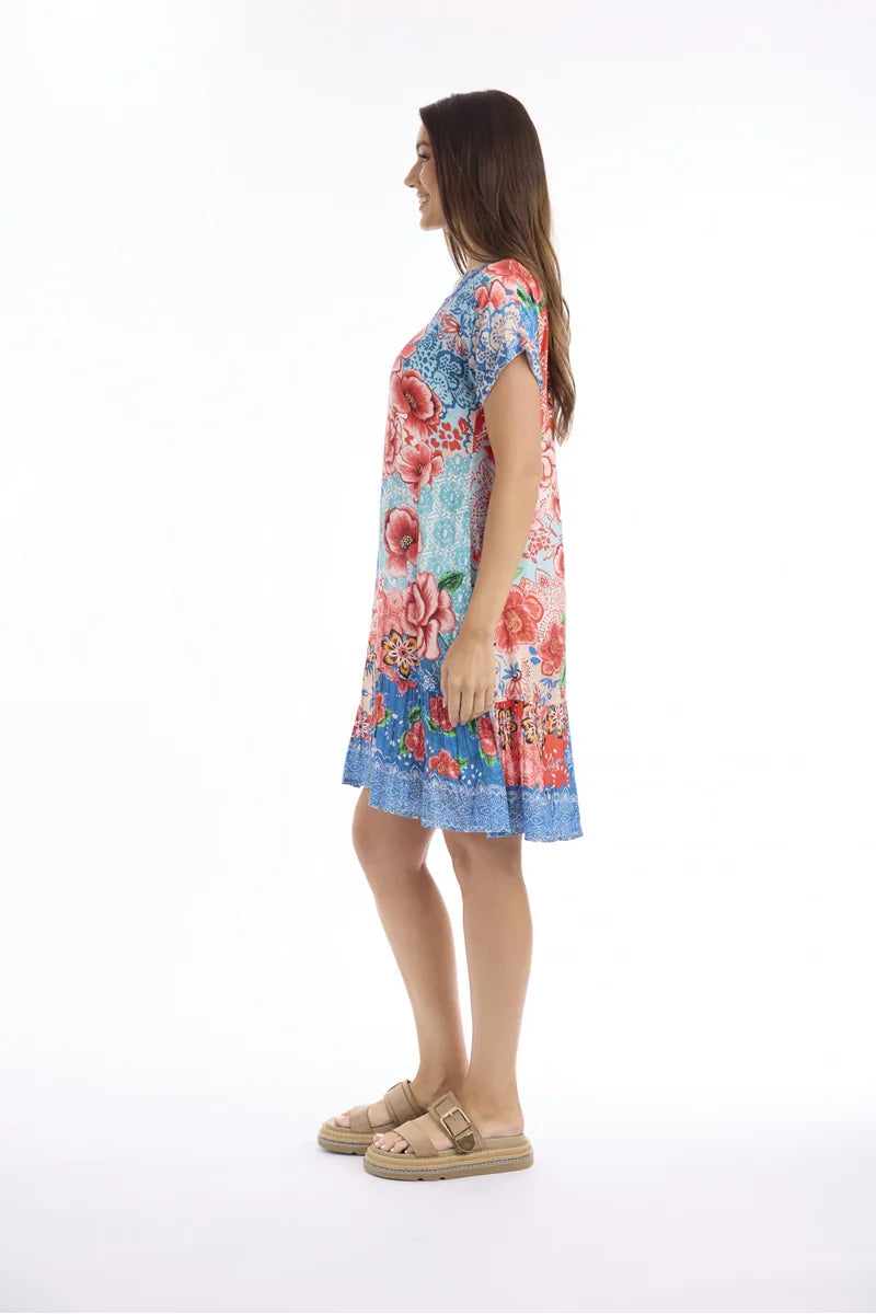 Woman wearing Escape by Orientique Clarissa Frill Hem Dress 71038, side view