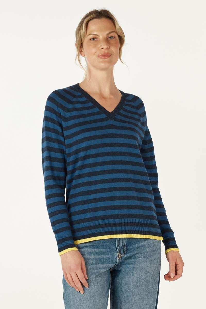 Essential V Stripe in Denim ZP7146 by Zaket & Plover