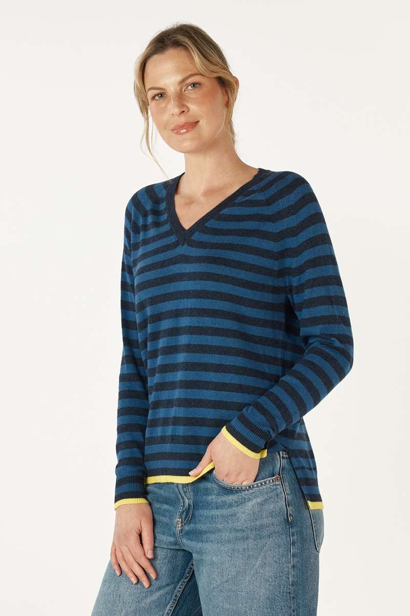 Essential V Stripe in Denim ZP7146 by Zaket & Plover