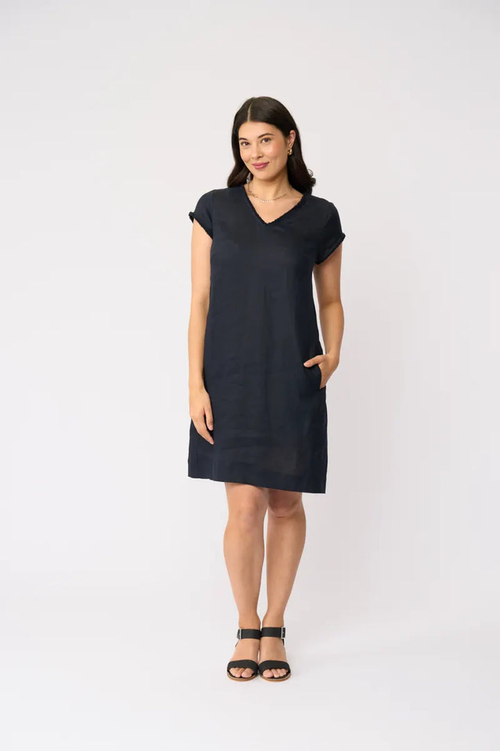 FOIL V Festival Dress True Navy FO8789 front pocket view