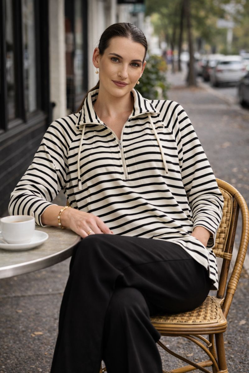 Soft Settings Sweater in Cream Black Stripe by Foil