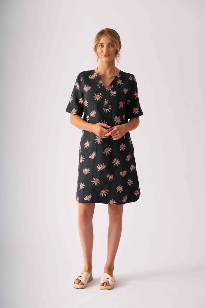 Foil Stitch Up Dress FO8608 in In Flower print, front view