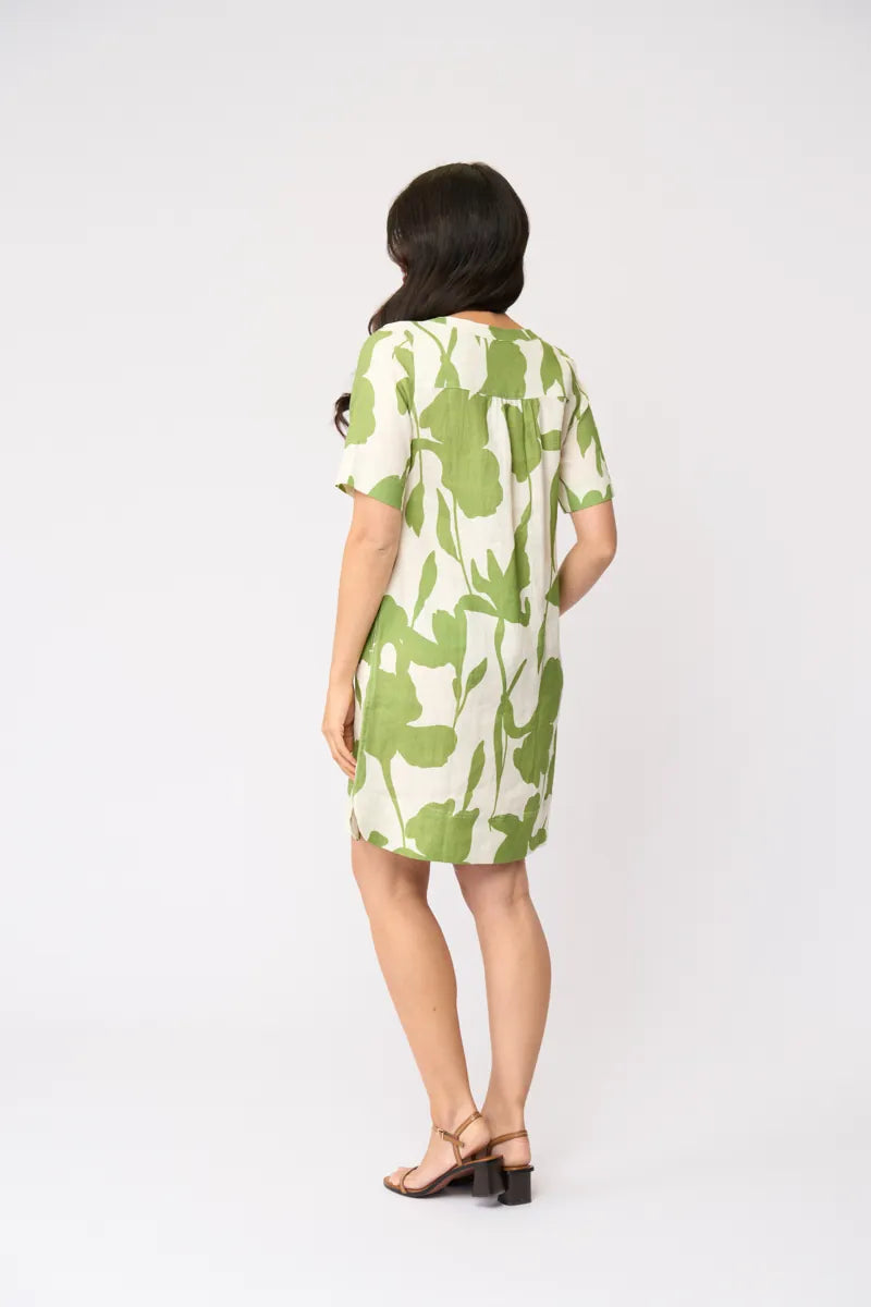 Foil Stitch Up Linen Dress FO8608 in Zinnia print, back view