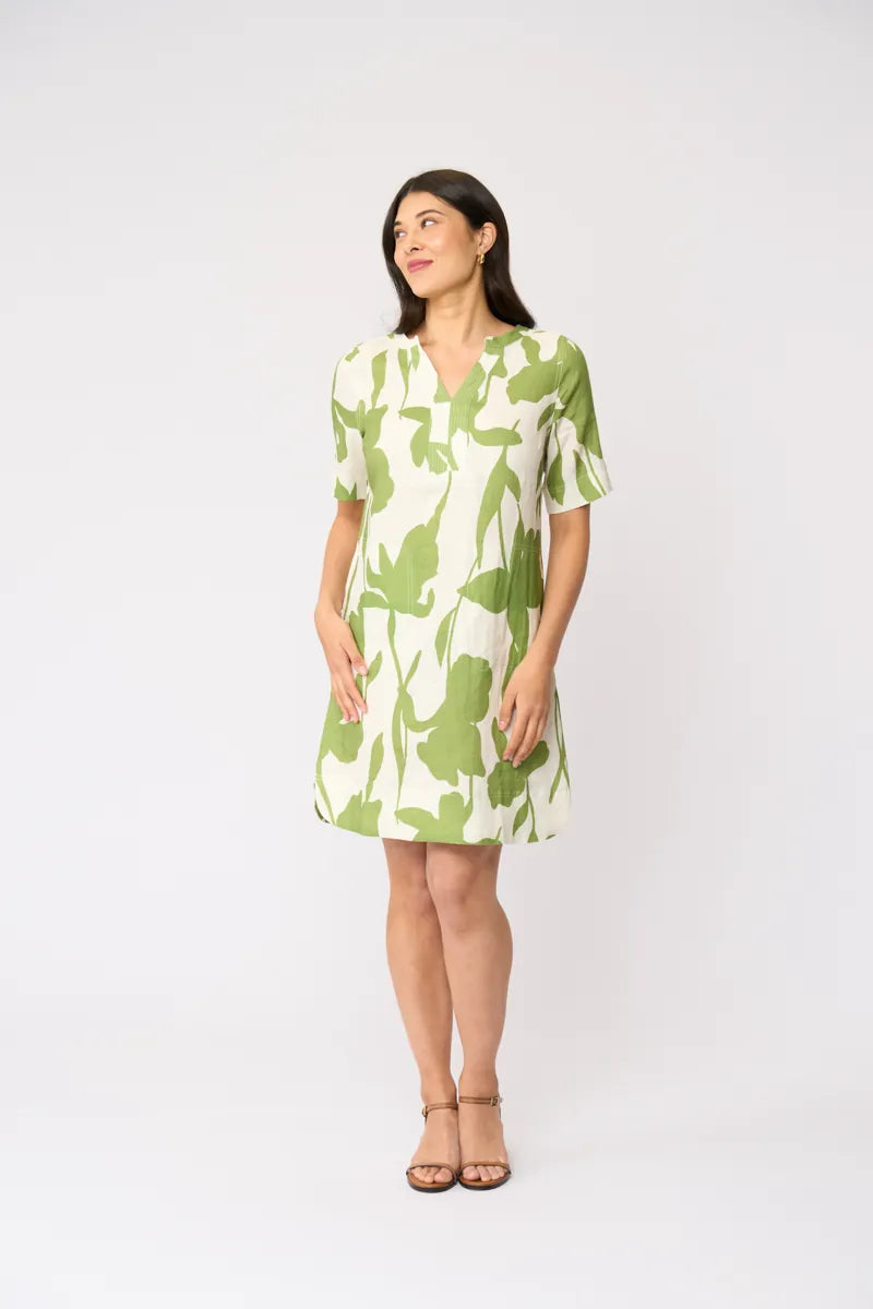 Foil Stitch Up Linen Dress Zinnia FO8608