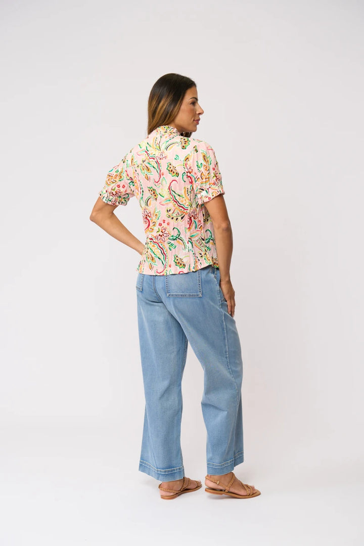 Foil Crushing It Cap Sleeve Shirt FO8615 in Sequoia print, back view showing the shirt shape and all-over print.