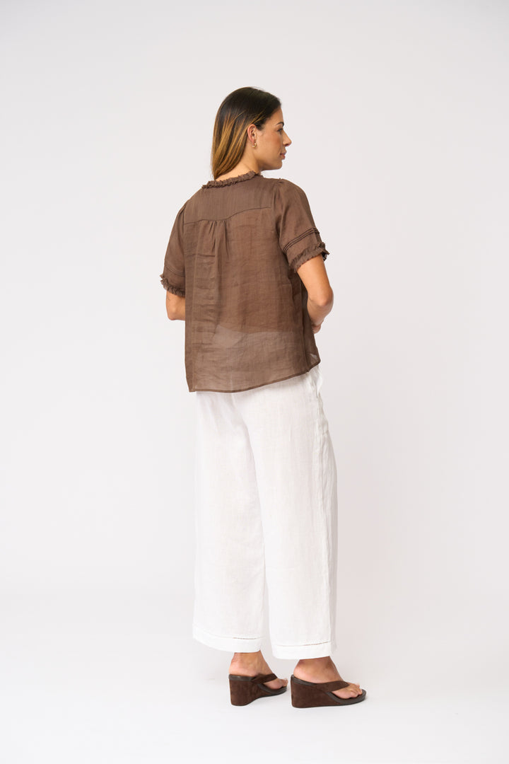 Foil Frill Of It Blouse FO8654 in Cocoa, back view