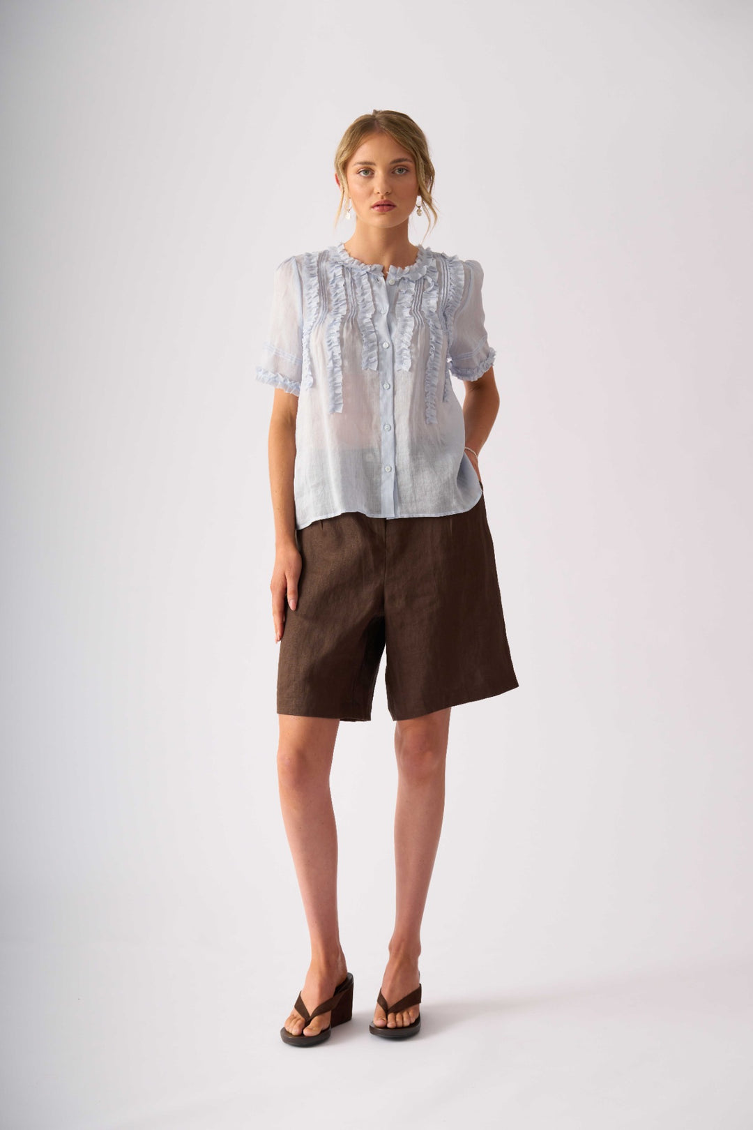 Foil Frill Of It Ramie Blouse Pale Blue FO8654