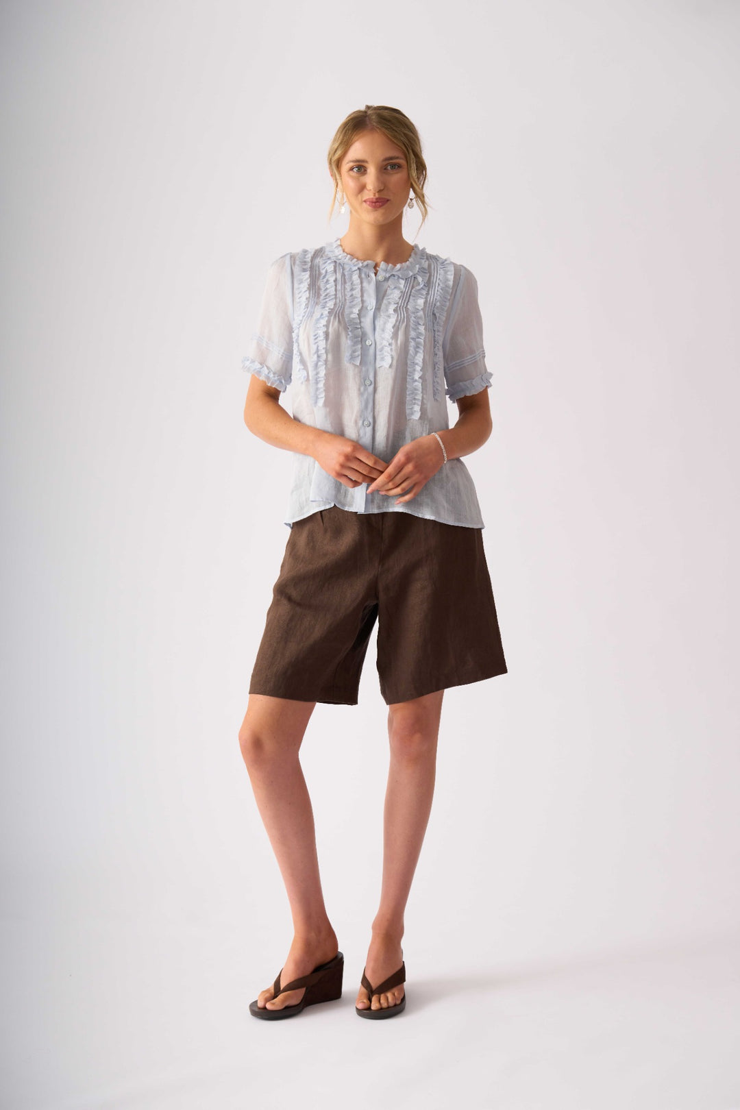 Foil Frill Of It Blouse FO8654 in Pale Blue, front alternate view