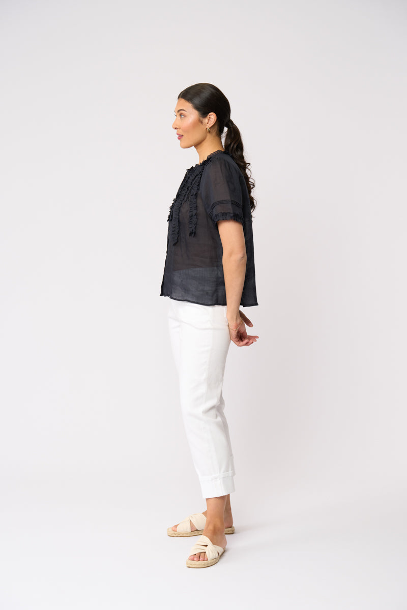 Foil Frill Of It Blouse FO8654 in True Navy, side view