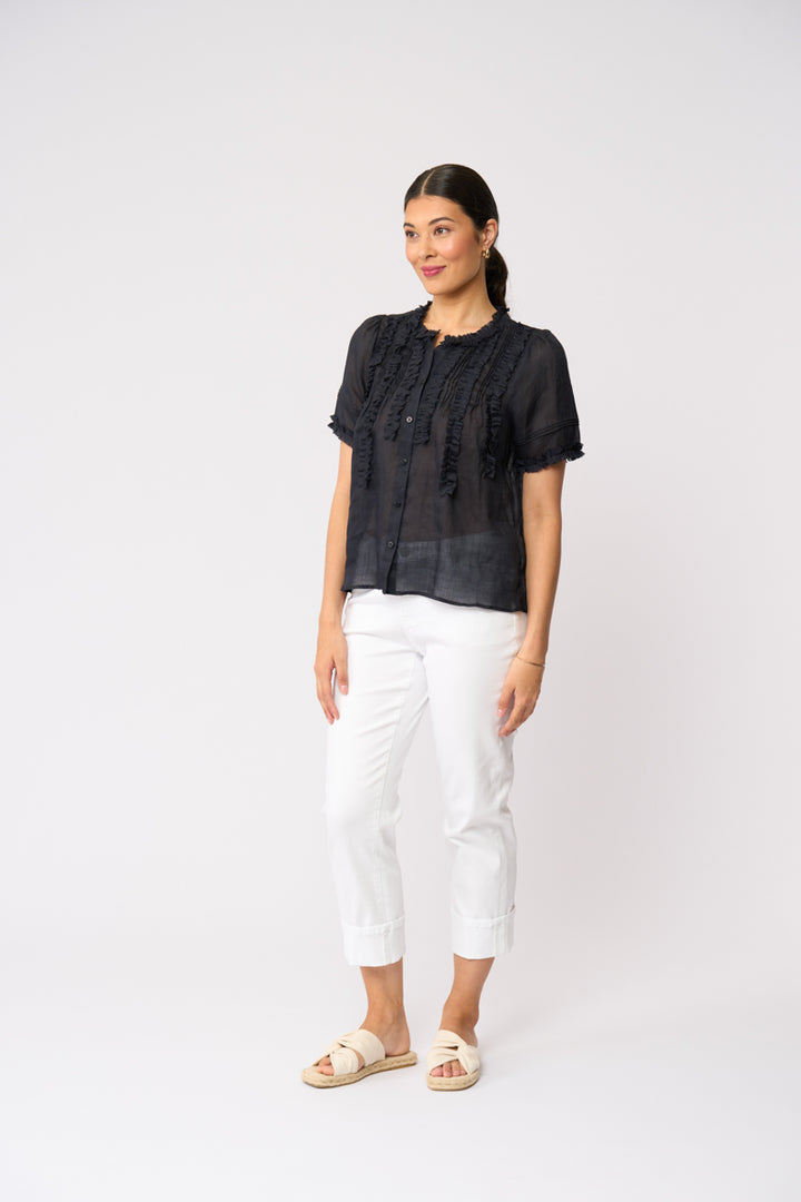 Foil Frill Of It Blouse FO8654 in True Navy, front view