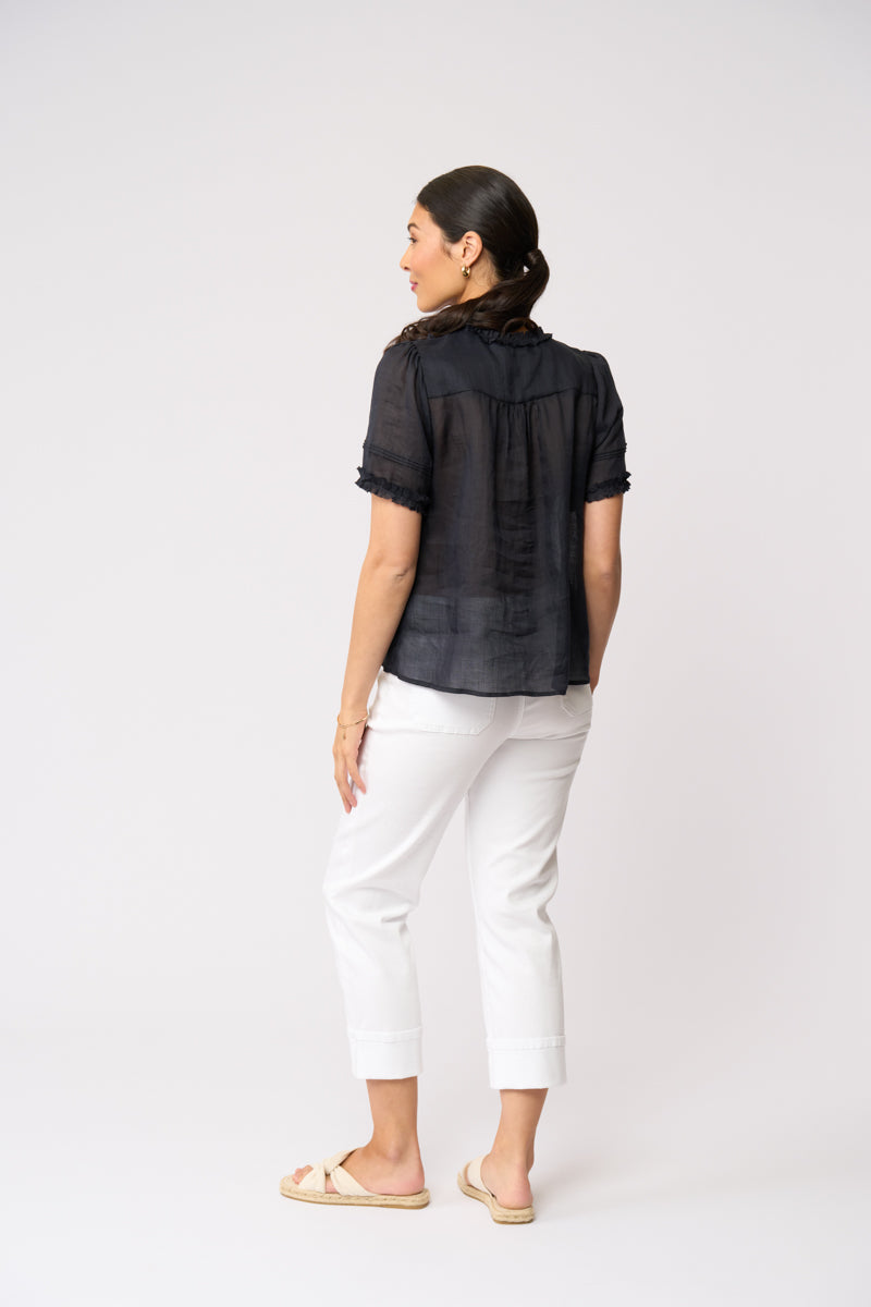 Foil Frill Of It Blouse FO8654 in True Navy, back view