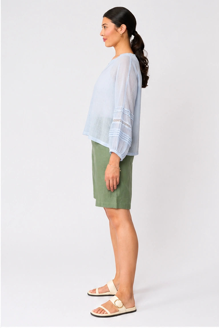 Foil Detailed Account Top FO8692 in Pale Blue, side view on model