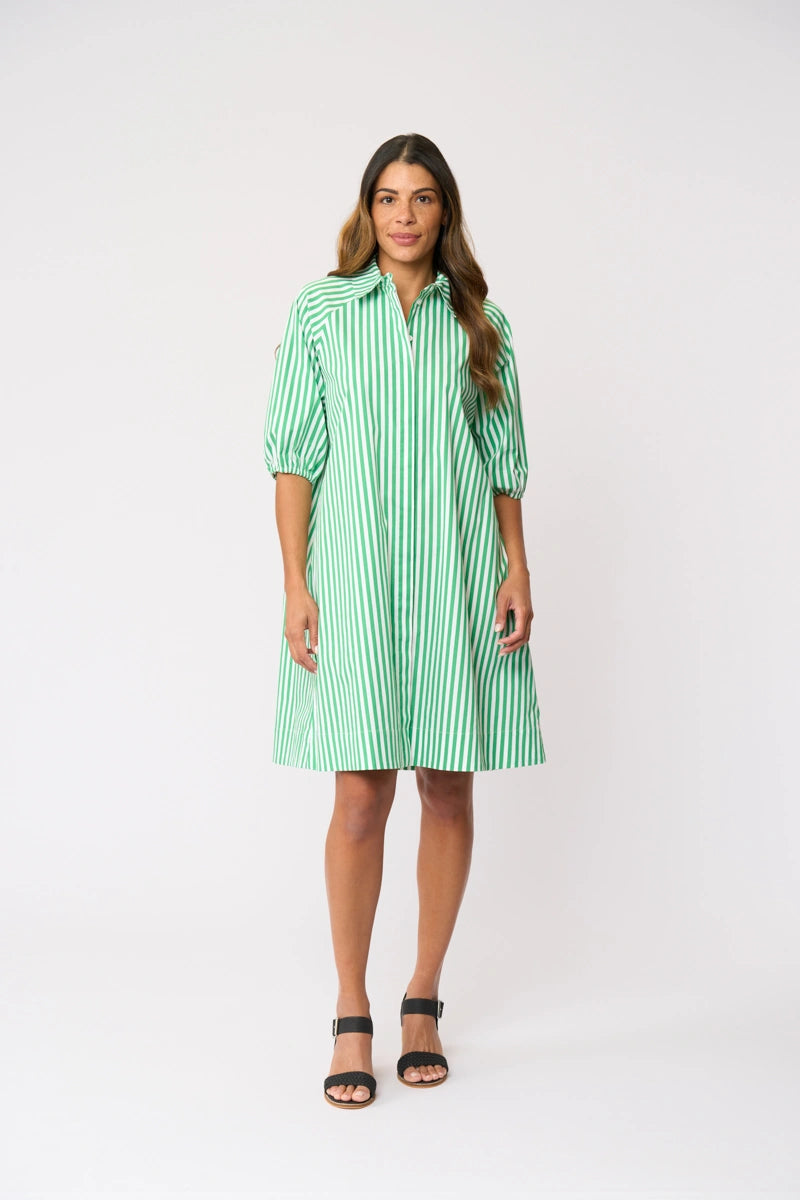 Foil Good Shirt Dress FO8736 in Mint Stripe, front view on model