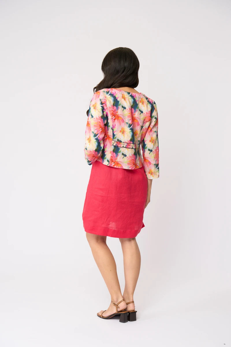 Foil Gather Again Jacket FO8787 in Flower Burst, back view showing floral print and short jacket shape