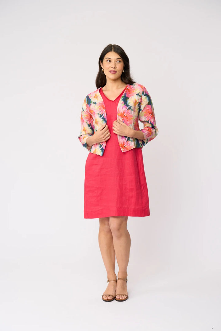 Foil Gather Again Jacket FO8787 in Flower Burst, front view showing colourful floral linen print