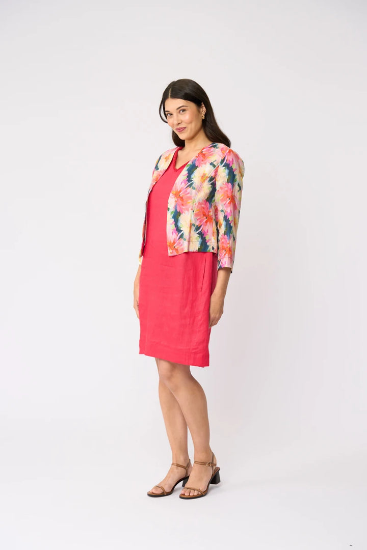 Foil Gather Again Jacket FO8787 in Flower Burst, side view showing short length and three-quarter sleeve
