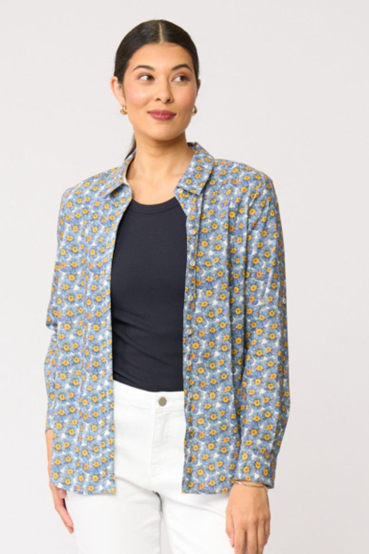 Foil All Class Shirt blue and yellow cotton floral Petal Print detail FO7428