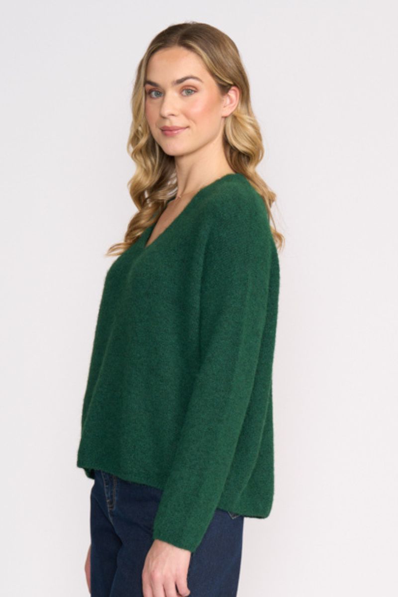 Woman wearing Sweater Half Sweater in Deep Forest by Foil front