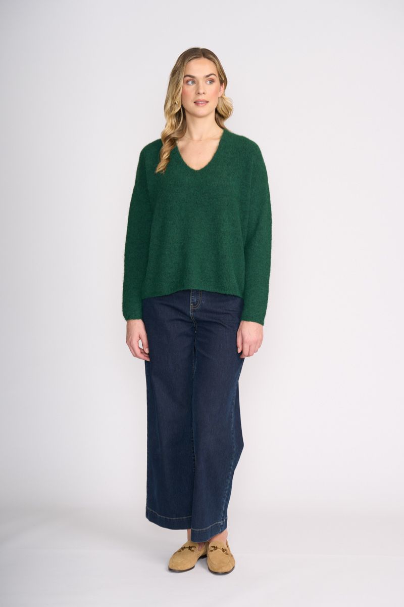 Woman wearing Sweater Half Sweater in Deep Forest by Foil styled