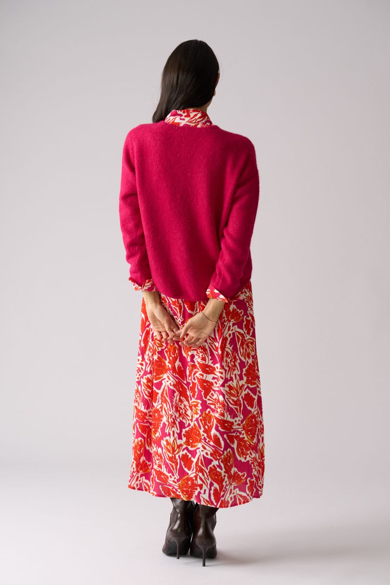 Woman wearing Sweater Half Sweater in Hot Pink by Foil back