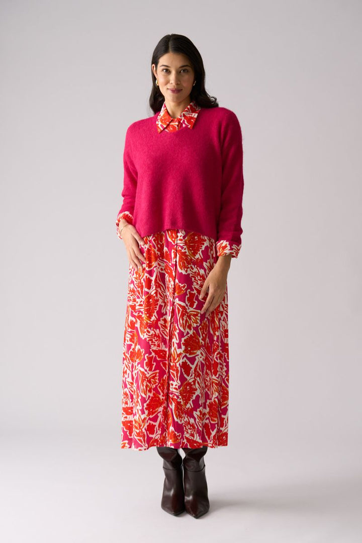 Woman wearing Sweater Half Sweater in Hot Pink by Foil front