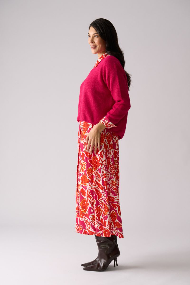 Woman wearing Sweater Half Sweater in Hot Pink by Foil side