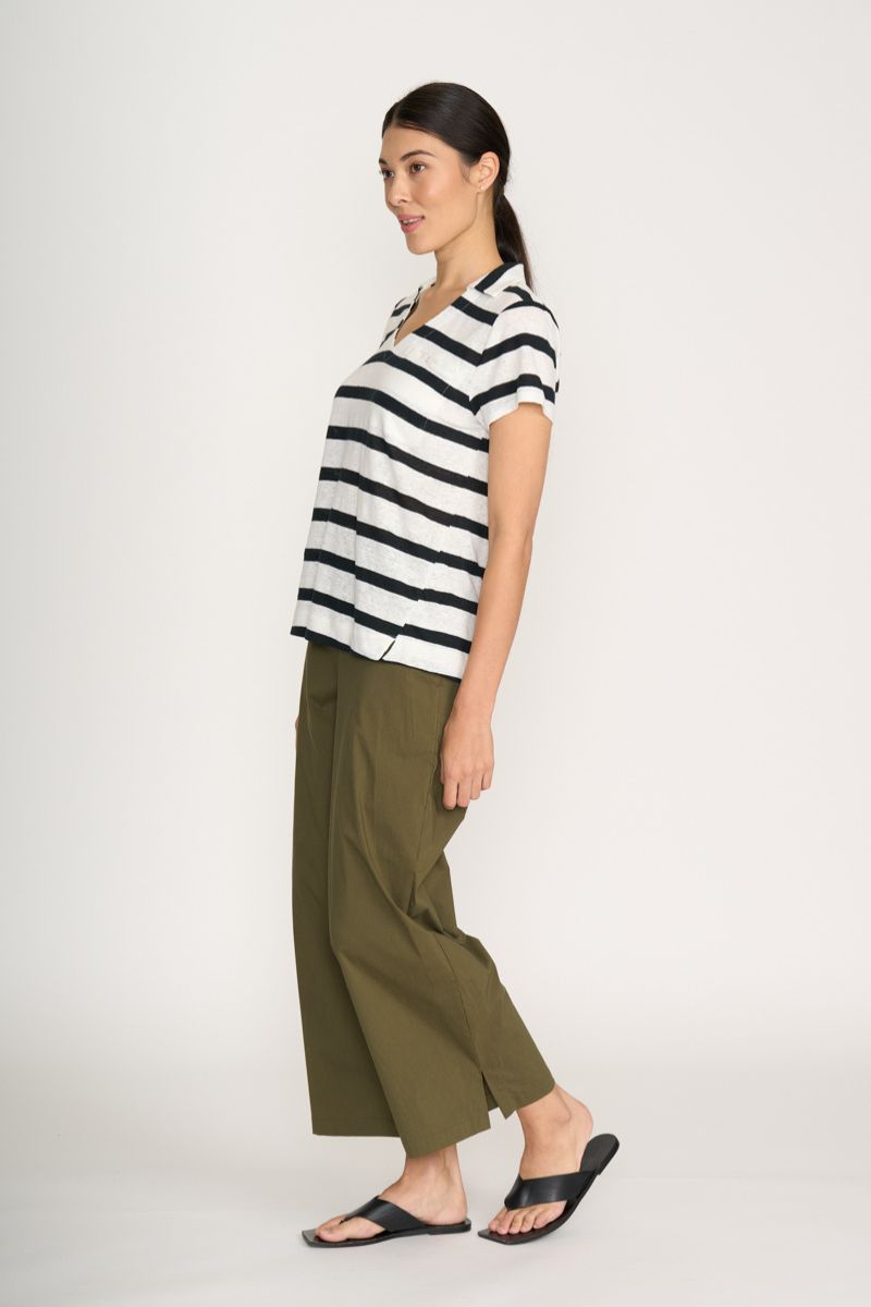 Foil striped linen top side view relaxed fit FO8247
