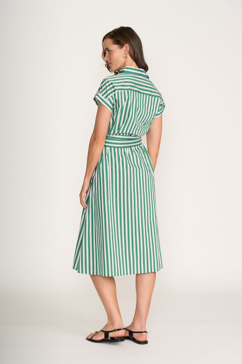Foil Masterclass Dress Deep Sea Stripe back view showing stripe placement