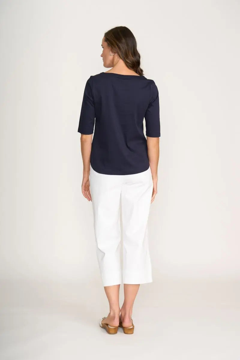 Foil Shore Bet Top Navy back view relaxed fit