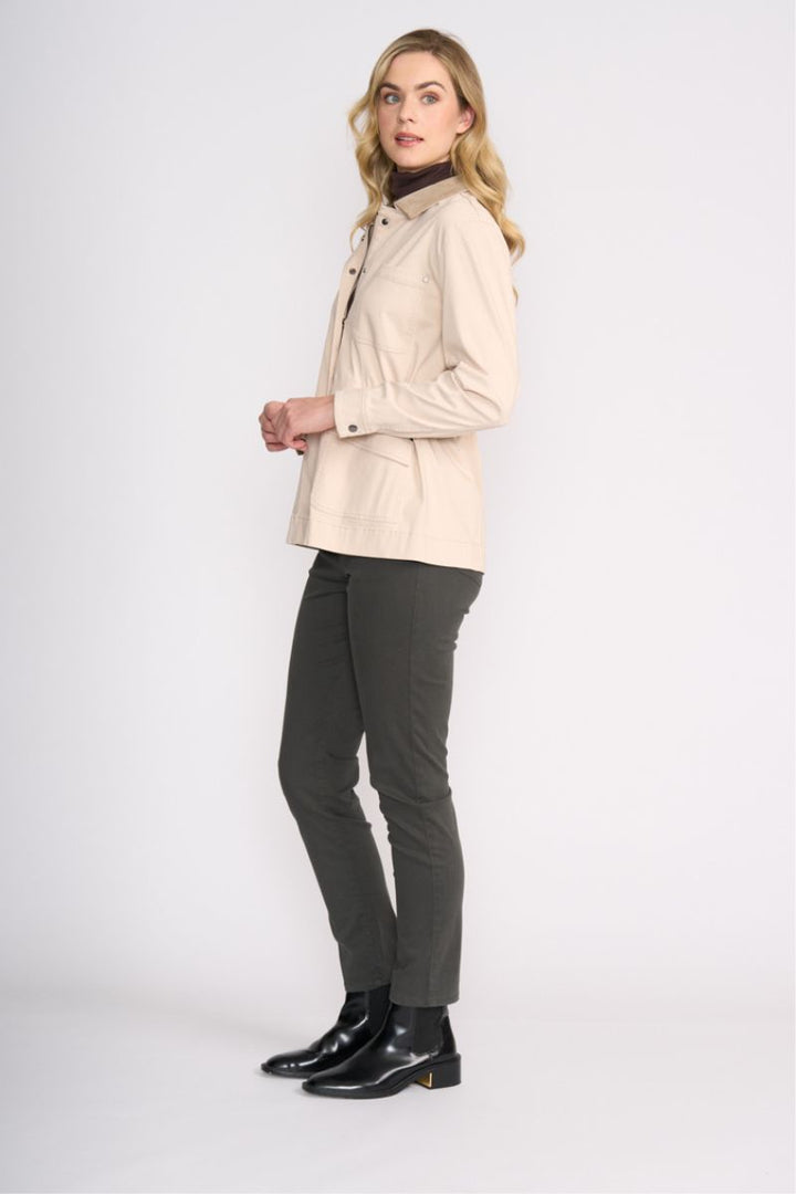 Woman wearing Hidden Treasures Jacket in Cashmere by Foil side