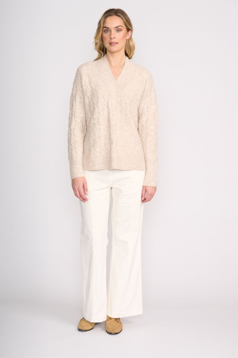 Woman wearing Gauge Your Interest Sweater in Oat by Foil styled