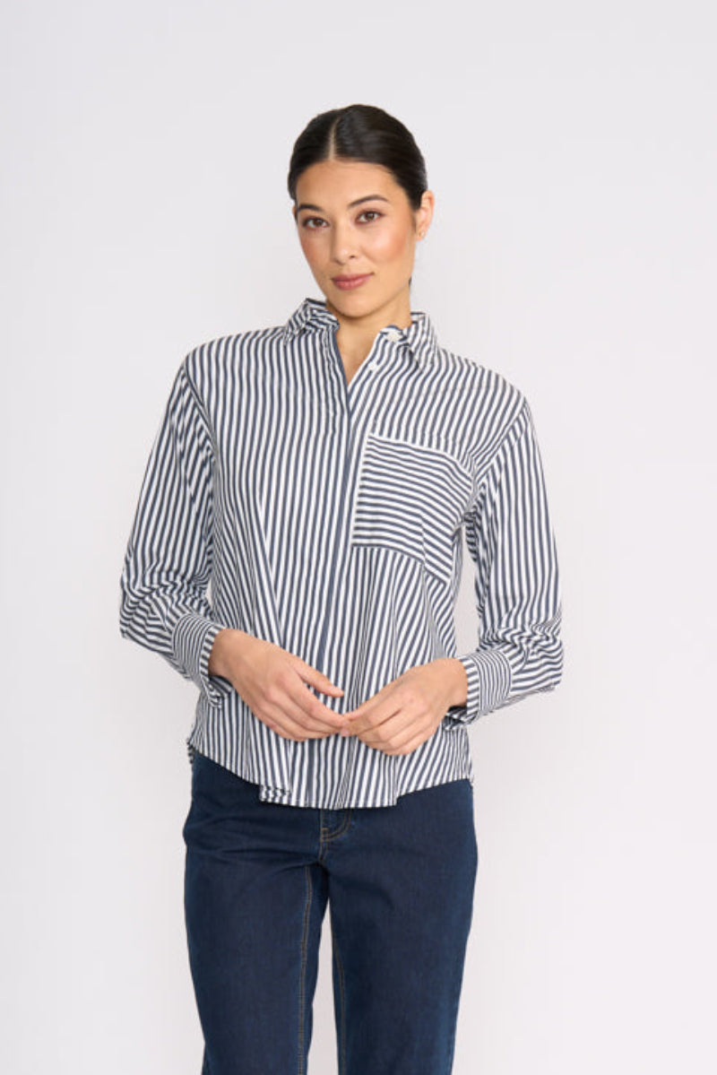 Sew Directional Shirt In Navy Wide Stripe