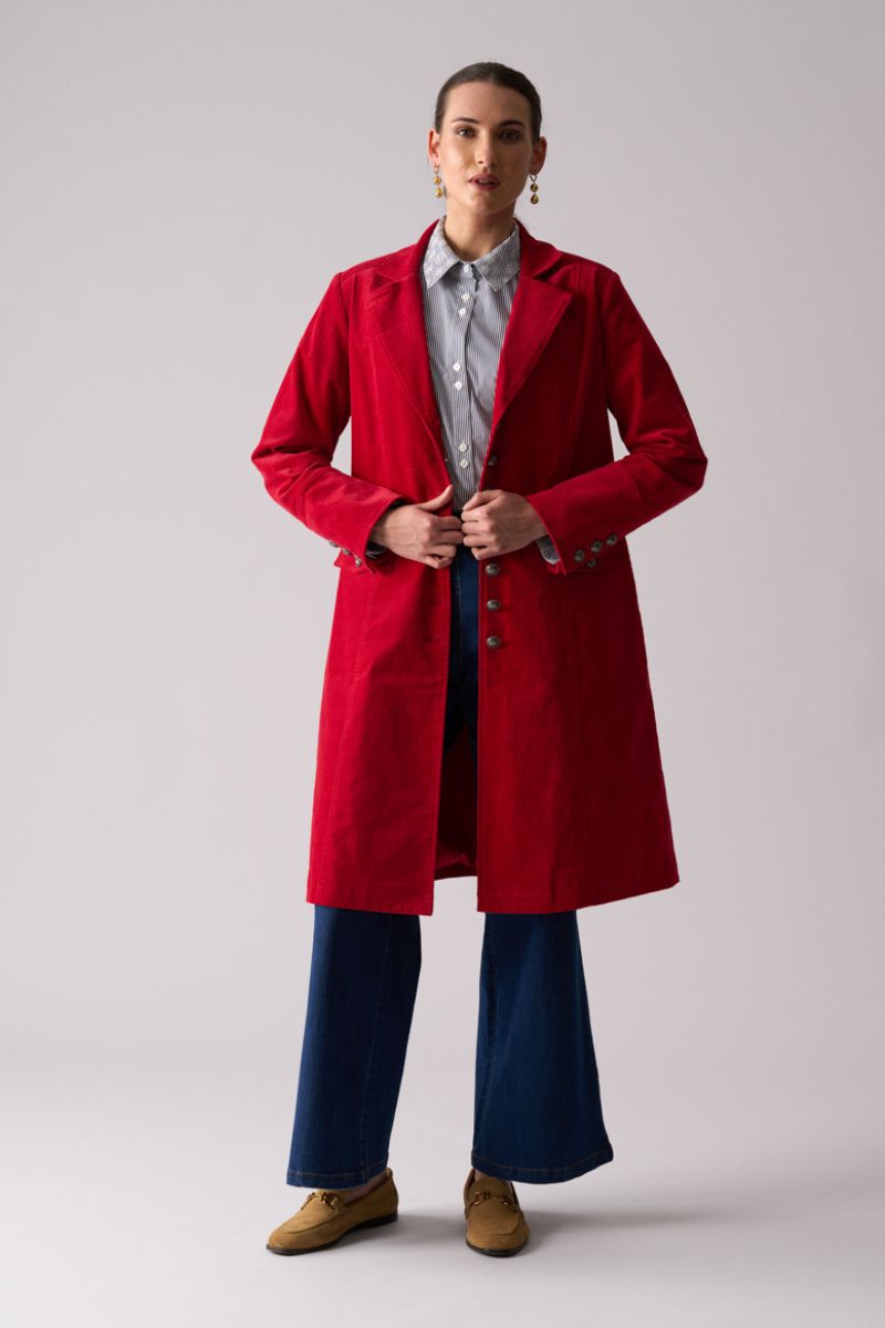 Woman wearing Cordially Invited Coat in Rose by Foil fron